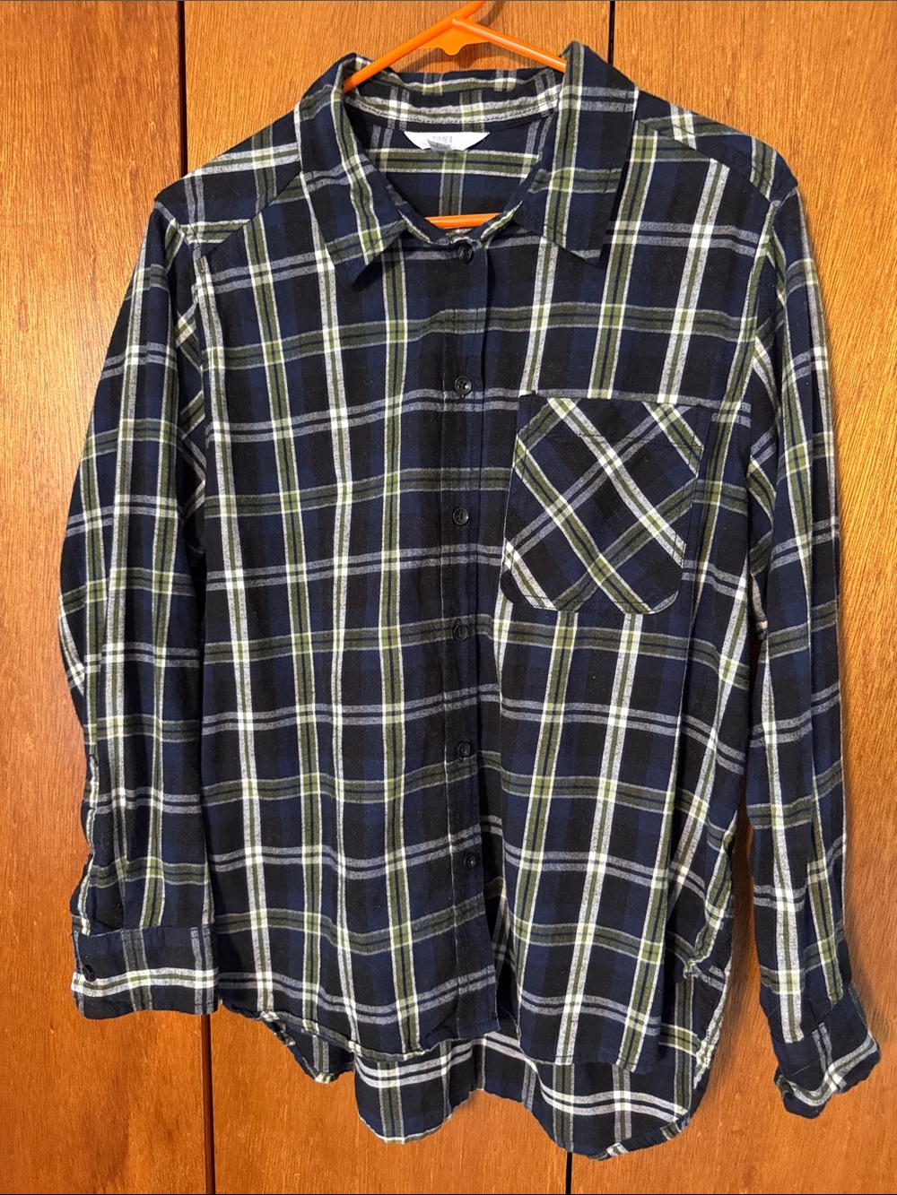 Navy Blue Plaid Button-Up Shirt